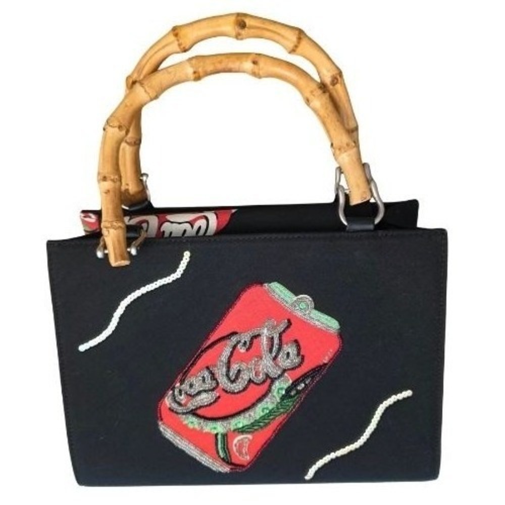 Vintage Rare Bamboo Handle Coca-Cola‎ Beaded Soda Can Handbag Purse Sequins Coke - Picture 5 of 16